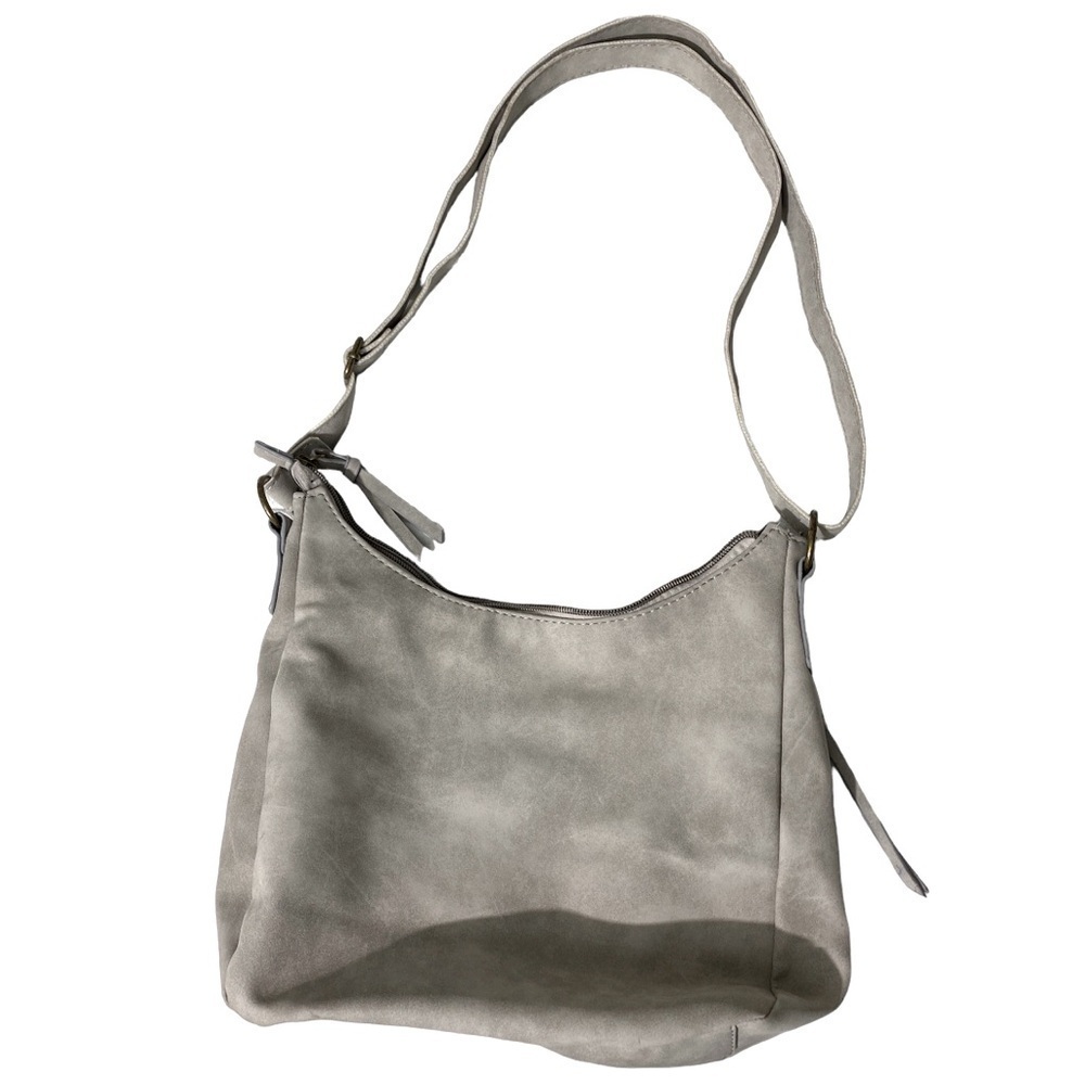 Wallflower grey vinyl crossbody purse 2 zippered slit Coker’s on front. OSP - Picture 2 of 8